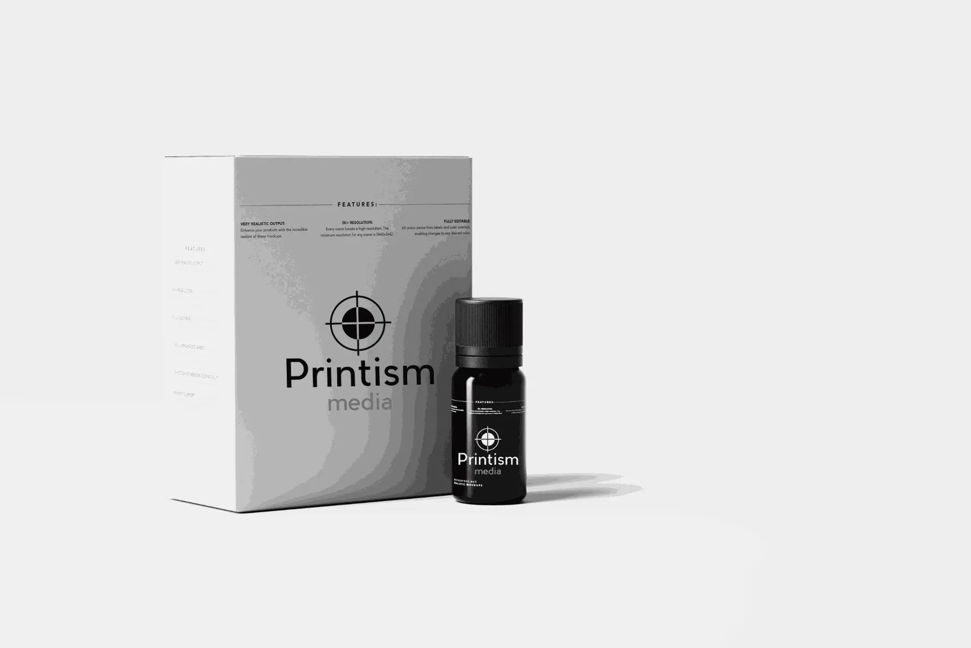 small bottle with printed label and pritned packaging box
