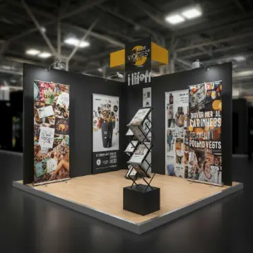 exhibition stand with printed banners and brochure stand